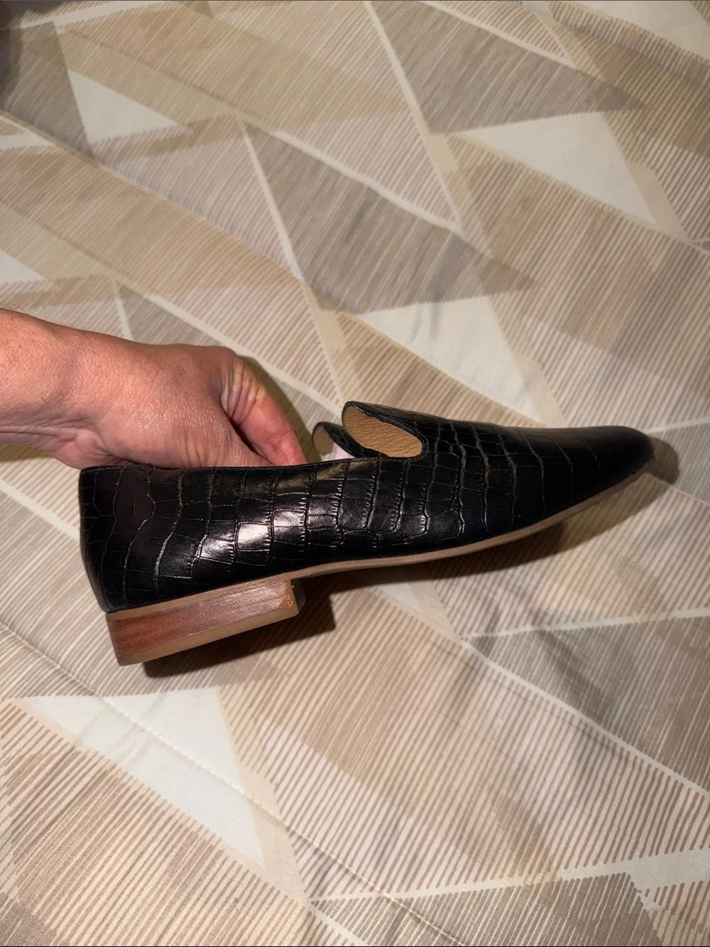 Jack Rogers Classic Black Croc-Embossed Leather Loafers SZ 8M